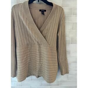 Style & Co Gold Metallic Ribbed Knit V-Neck Top 2X Sweater Long Sleeve